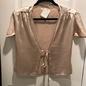 Brandy Melville satin tie up shirt